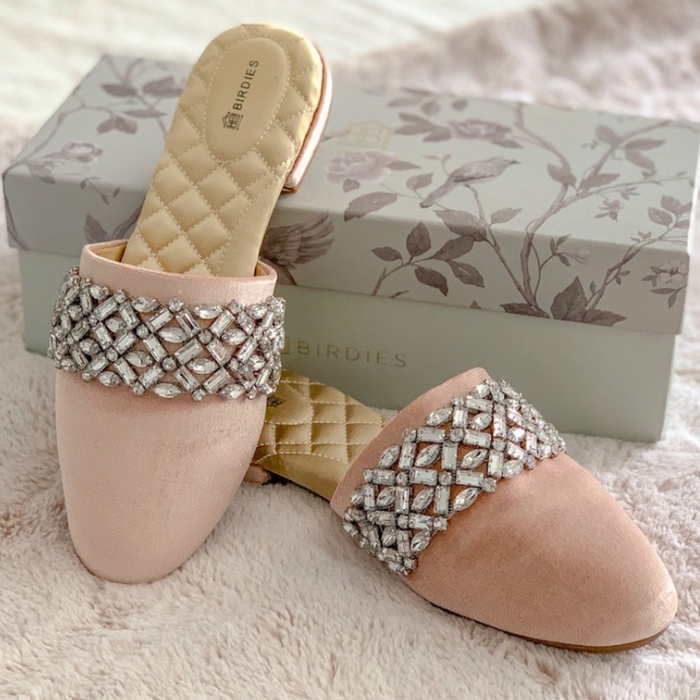 Birdies Limited Edition Songbird Snow Crystal Velvet Embellished Mules Size 9